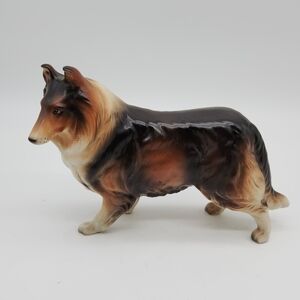 Vtg Collie Lassie Bone China Dog Statue Figurine - Enesco Japan 5.5" Tall